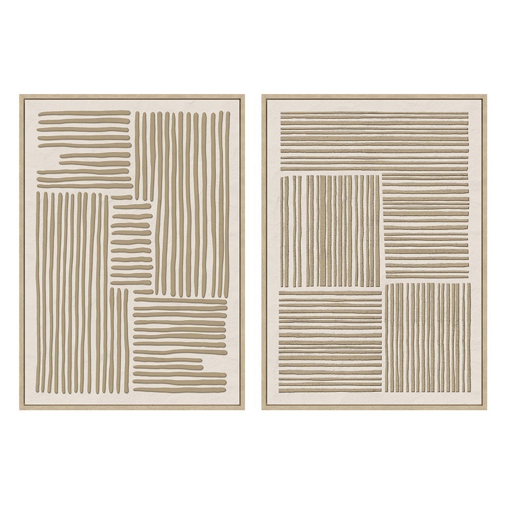 Set 2 cuadros abstractos decorativos beige
