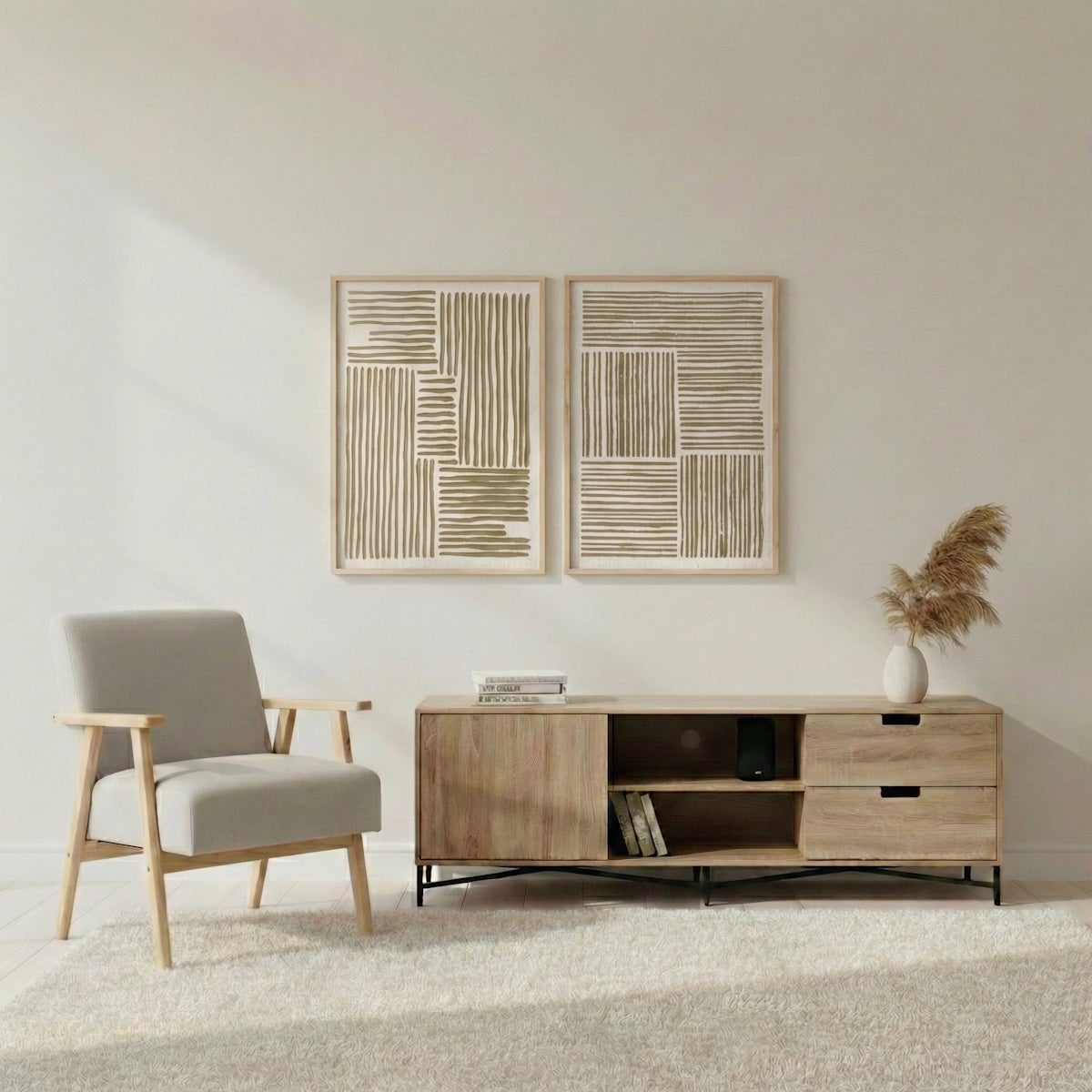 Set 2 cuadros abstractos decorativos beige