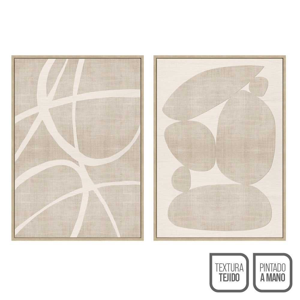 Set 2 cuadros abstractos decorativos beige