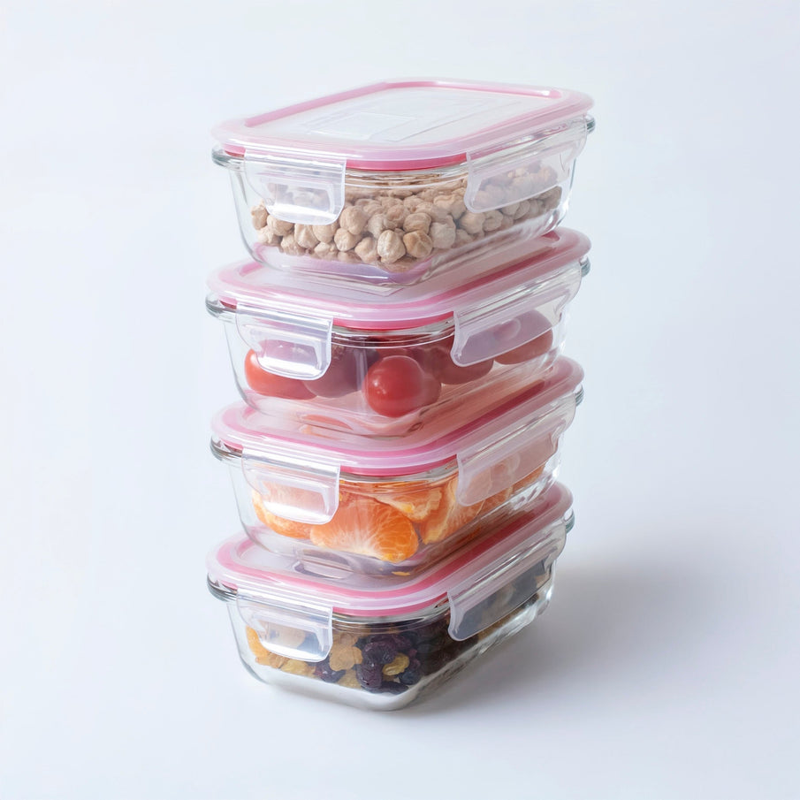 Set 4 Tapers de Cristal de Borosilicato Transparente con Válvula de 1040 ml