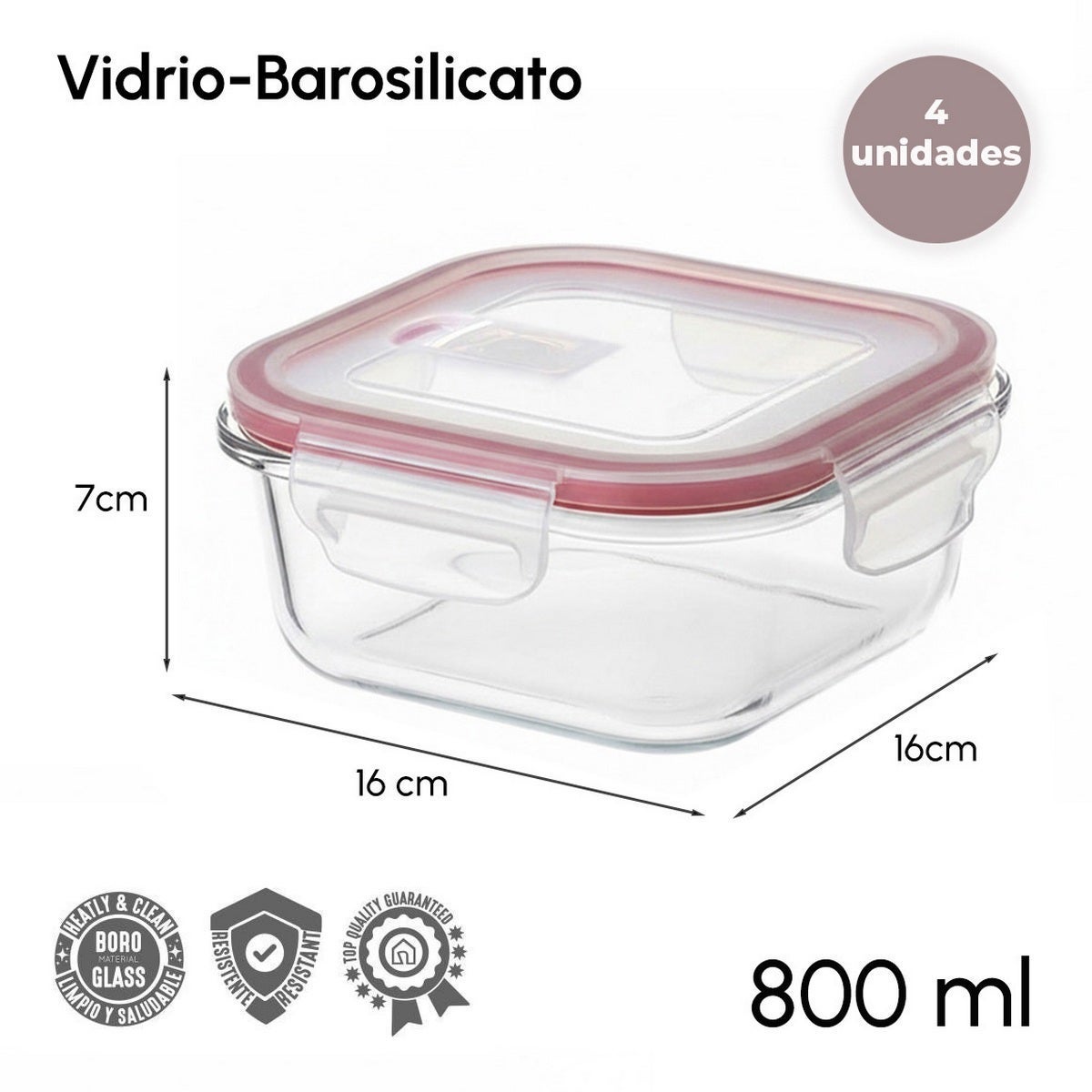 Set 4 Tapers de Cristal de Borosilicato Transparente con Válvula de 800 ml