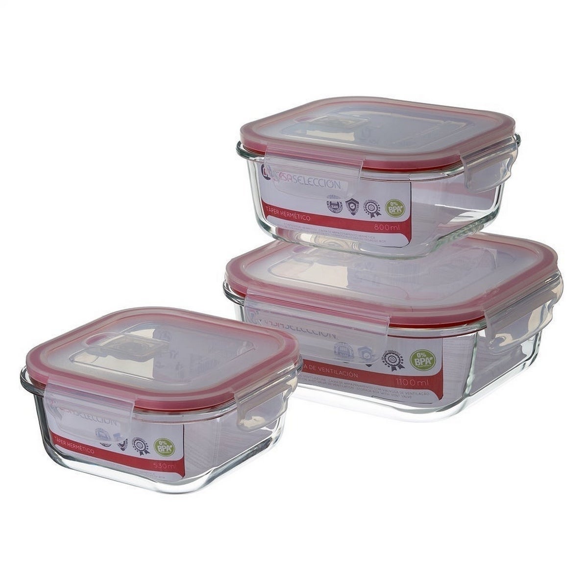 Set 4 Tapers de Cristal de Borosilicato Transparente con Válvula de 1100 ml