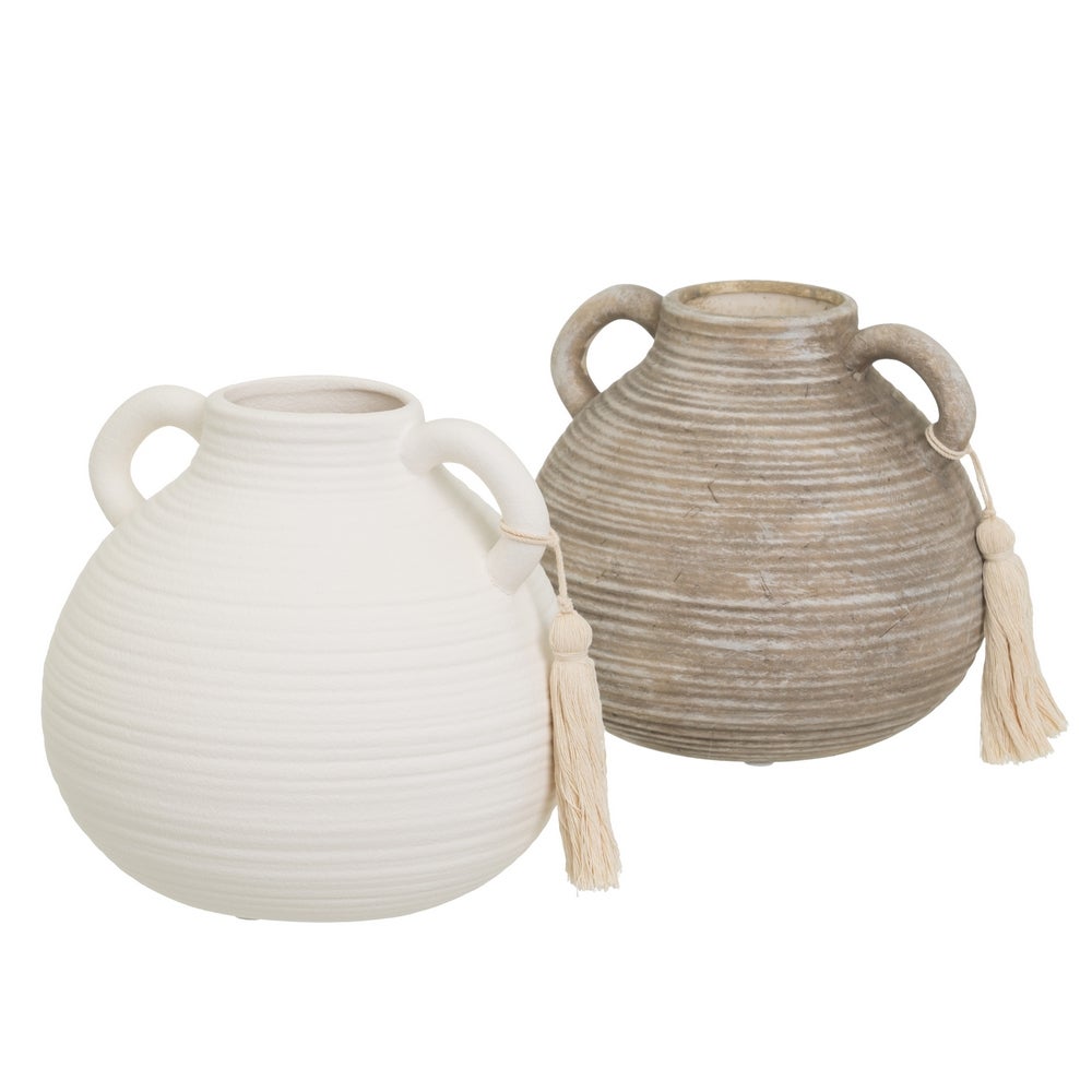 Set de 2 Jarrones de Ceramica Blanco y Marrón 17x17x15 cm