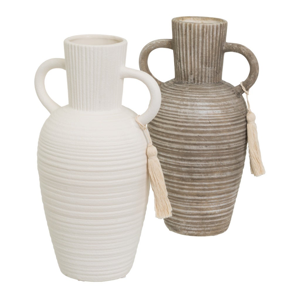 Set de 2 Jarrones de Ceramica Blanco y Marrón 16x13x27 cm