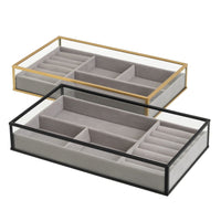 Set de 2 Bandejas Joyero de Metal y Cristal Negro y Dorado 25x14 cm