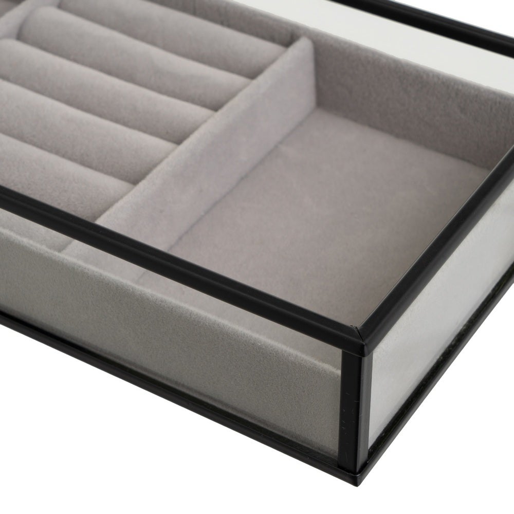 Set de 2 Bandejas Joyero de Metal y Cristal Negro y Dorado 23x12 cm