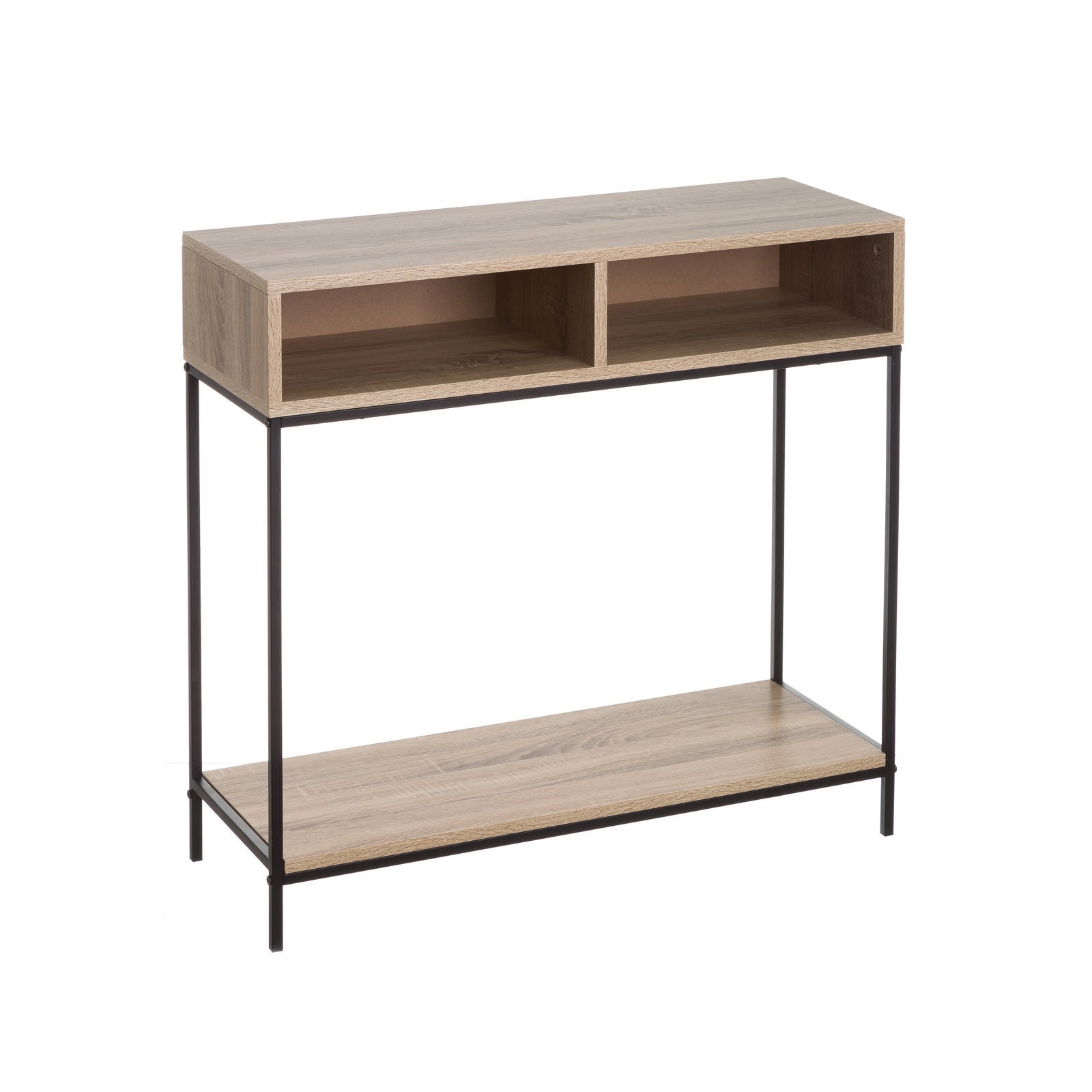 Consola auxiliar negra de madera y metal de 75x80x30 cm