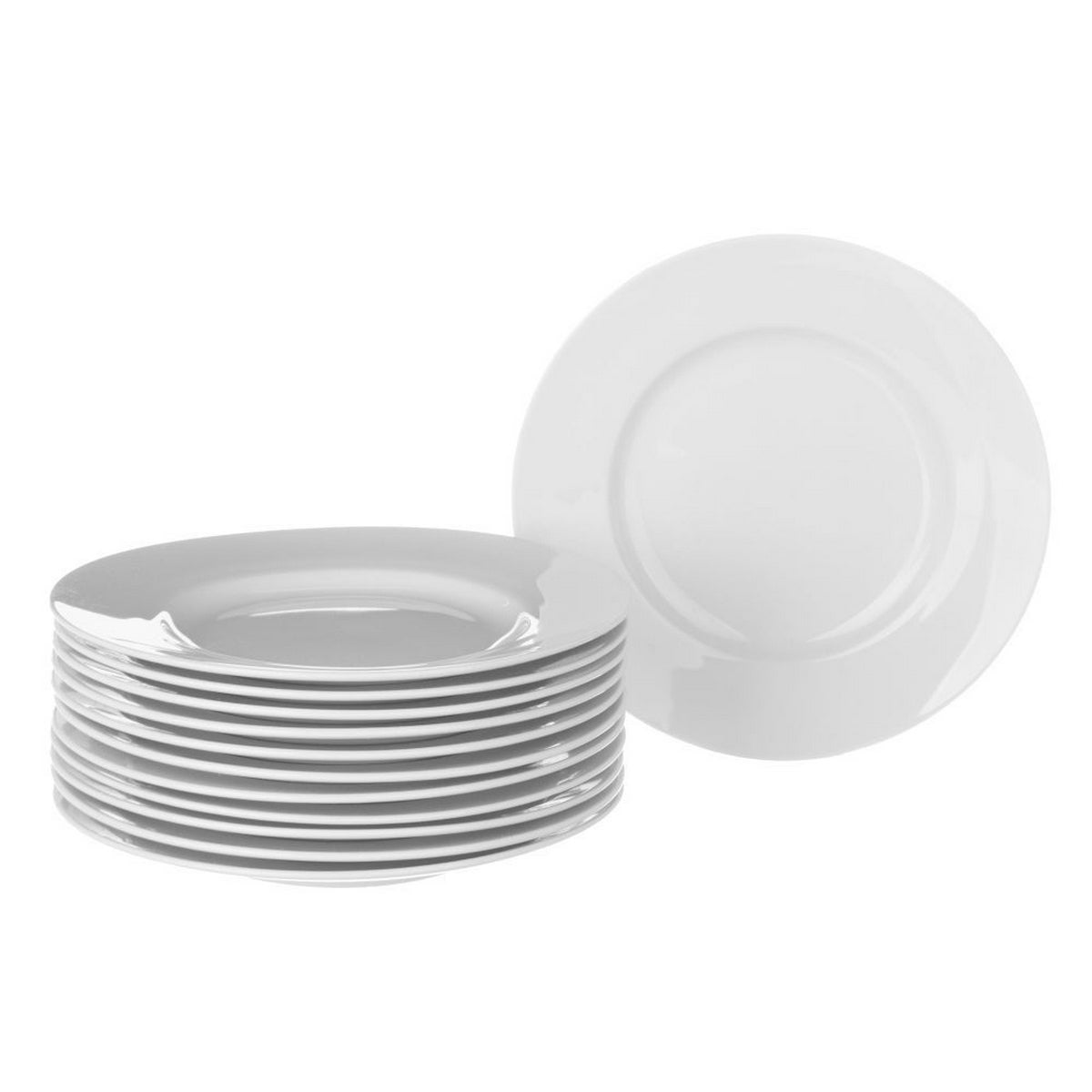 Set de 12 platos llanos redondos blancos de porcelana de Ø 27 cm