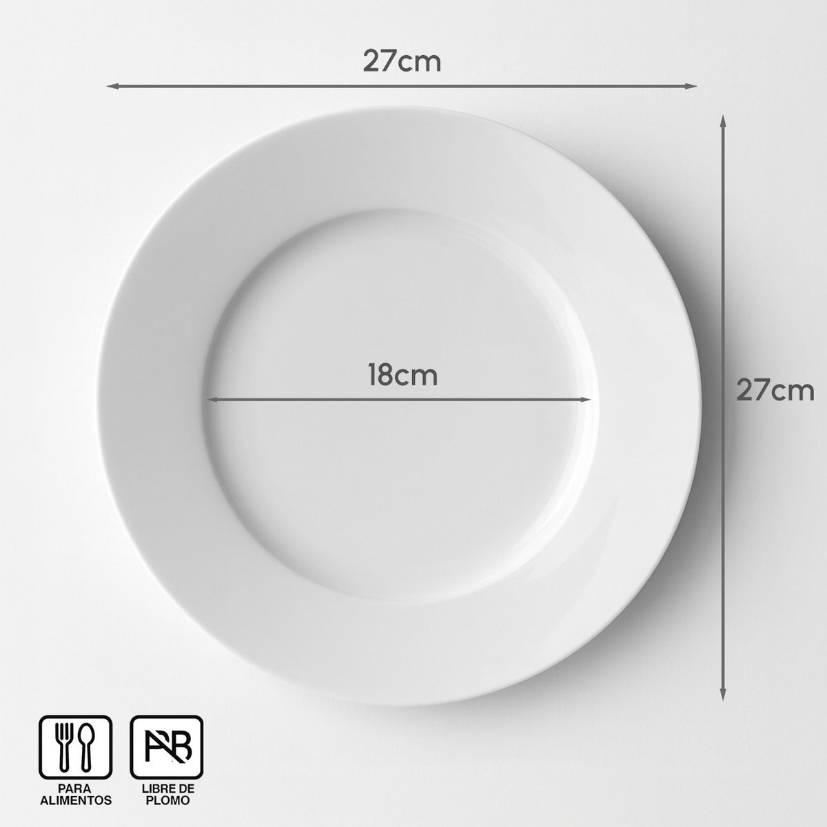 Set de 12 platos llanos blancos de porcelana de Ø 27 cm