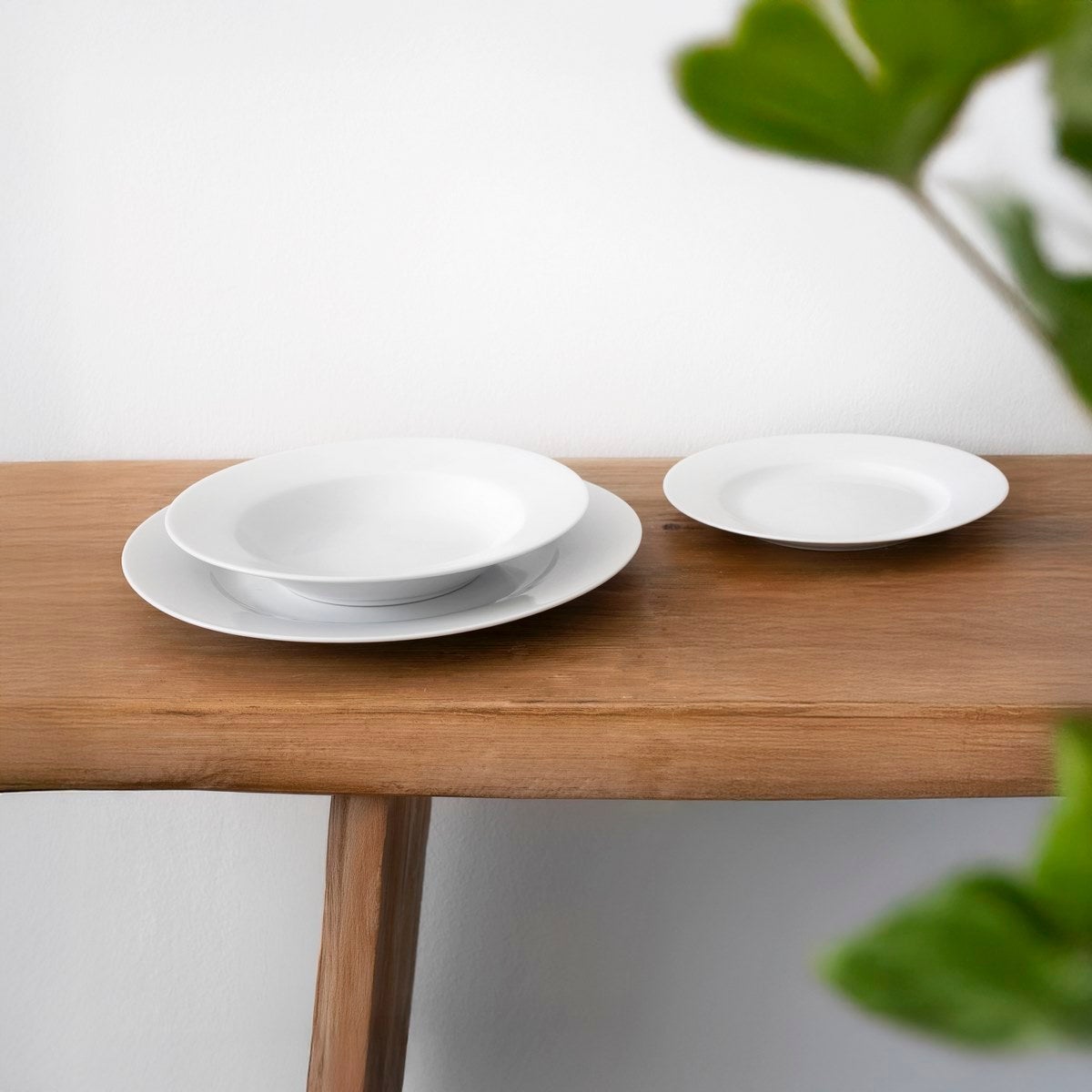 Set de 12 platos llanos redondos blancos de porcelana de Ø 27 cm