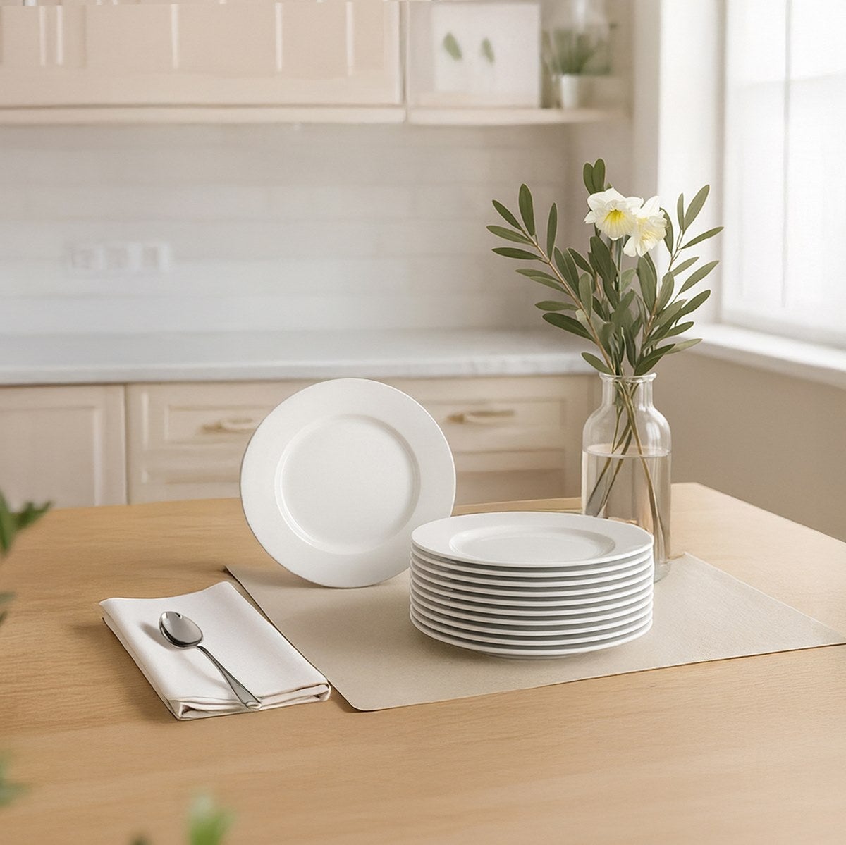 Set de 12 platos postre blancos de porcelana de Ø 19 cm