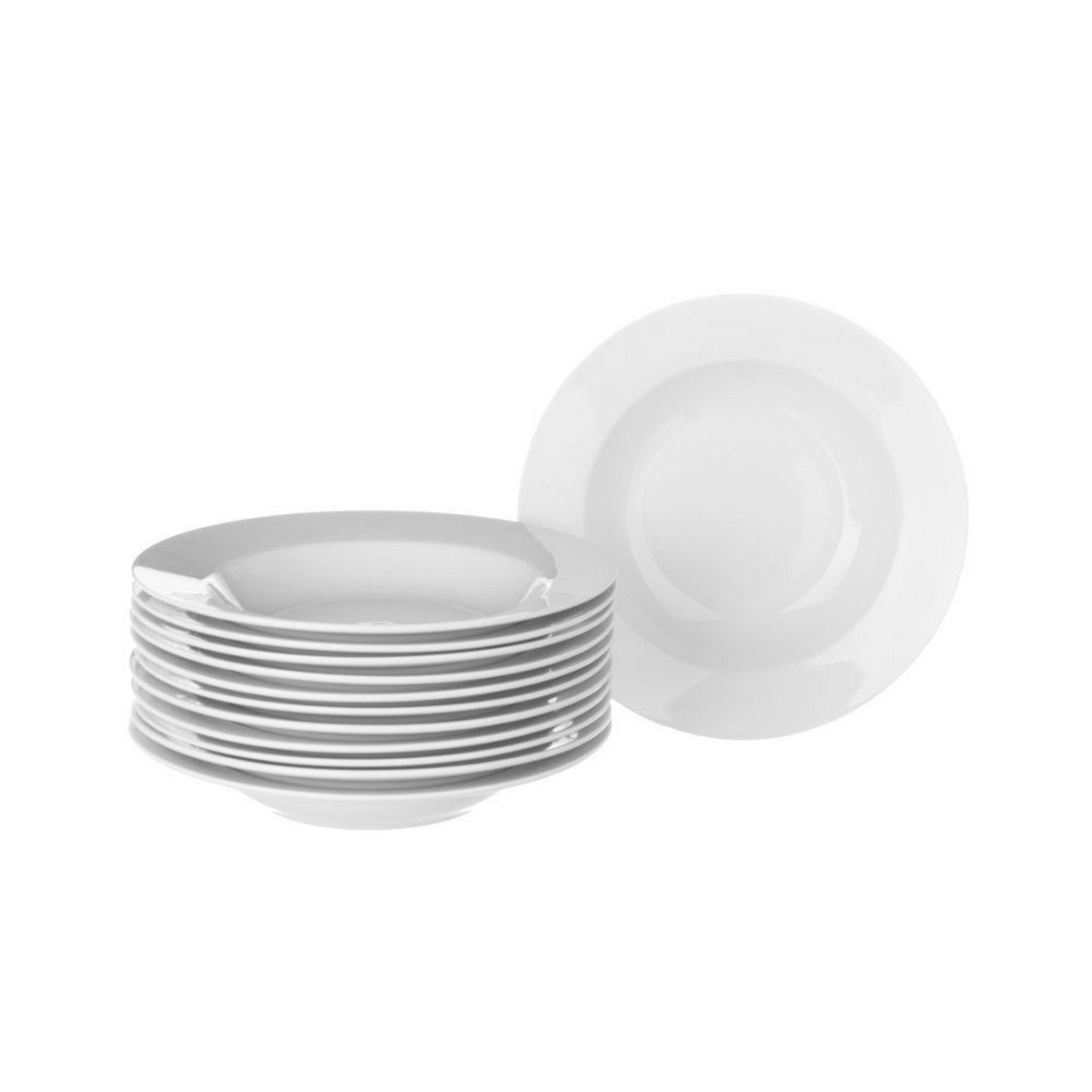 Set de 12 platos hondos redondos blancos de porcelana de Ø 22 cm
