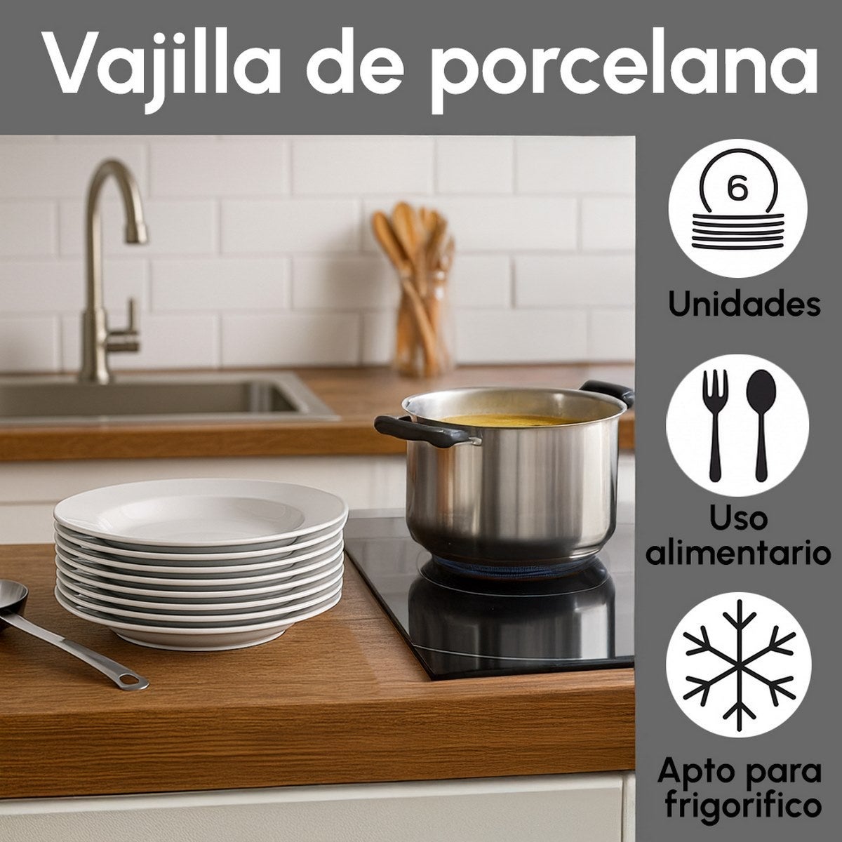 Set de 12 platos hondos blancos de porcelana de Ø 21 cm