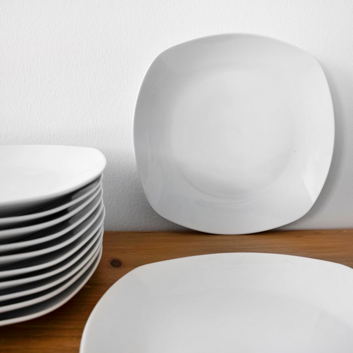 Set de 12 platos llanos cuadrados blancos de porcelana de Ø 27 cm