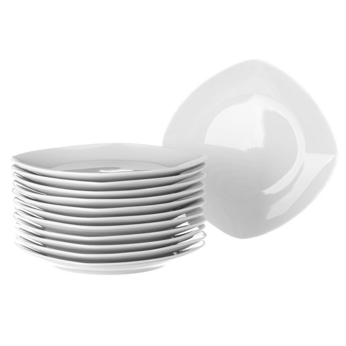 Set de 12 platos llanos cuadrados blancos de porcelana de Ø 27 cm
