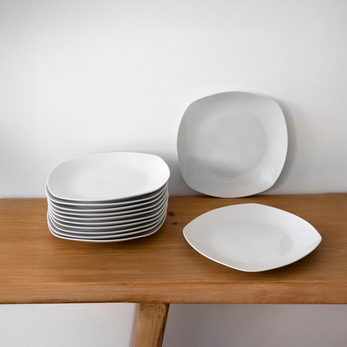 Set de 12 platos postre cuadrados blancos de porcelana de Ø 21 cm