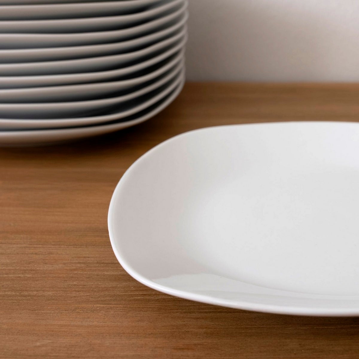 Set de 12 platos postre cuadrados blancos de porcelana de Ø 21 cm