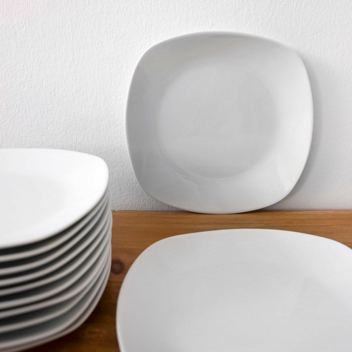 Set de 12 platos postre cuadrados blancos de porcelana de Ø 21 cm