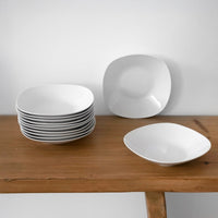 Set de 12 platos hondos cuadrados blancos de porcelana de Ø 23 cm