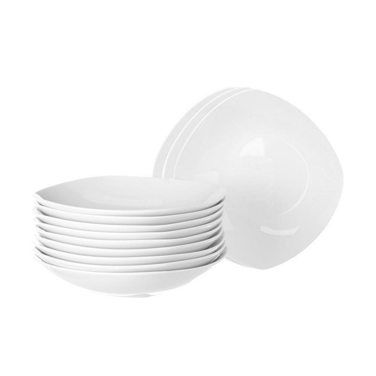 Set de 12 platos hondos cuadrados blancos de porcelana de 21,5 cm
