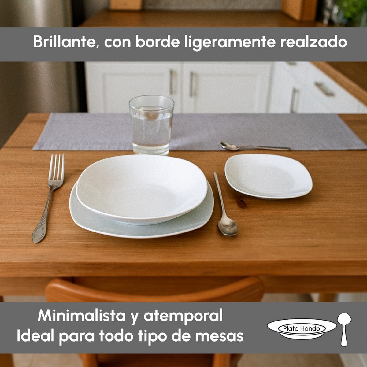 Set de 12 platos hondos cuadrados blancos de porcelana de Ø 23 cm