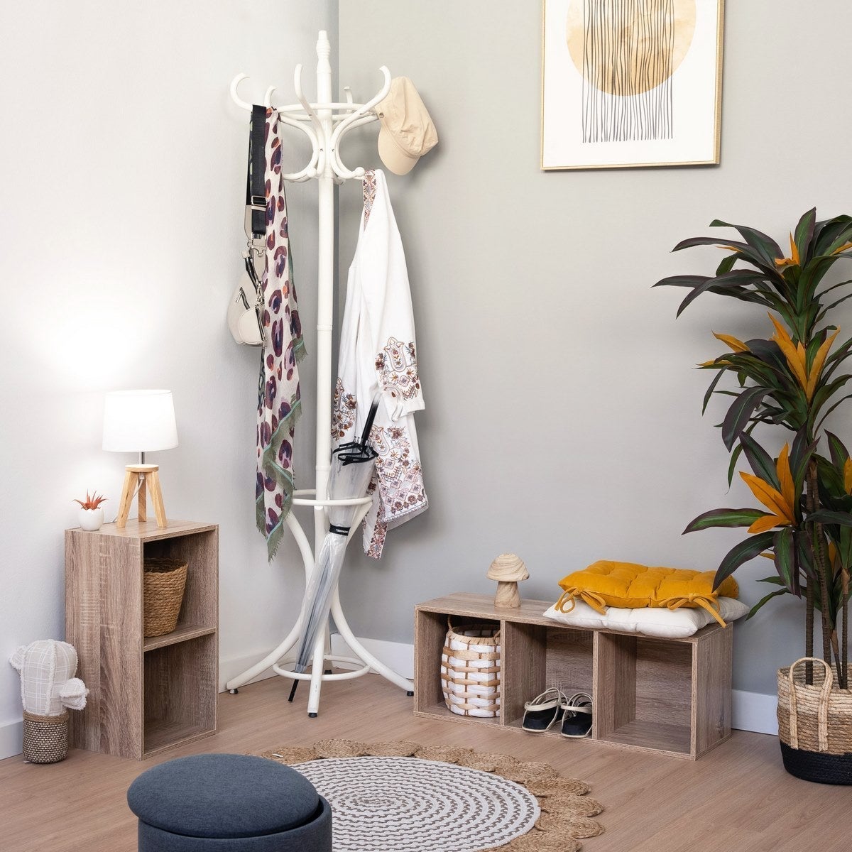 Perchero de 12 Brazos clásico Blanco de Madera de 184 cm