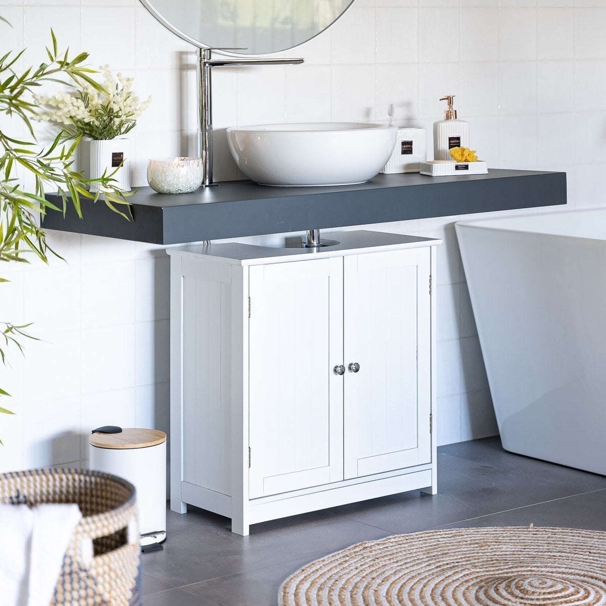 Bajo lavabo pie de madera blanco de 60x30x60 cm