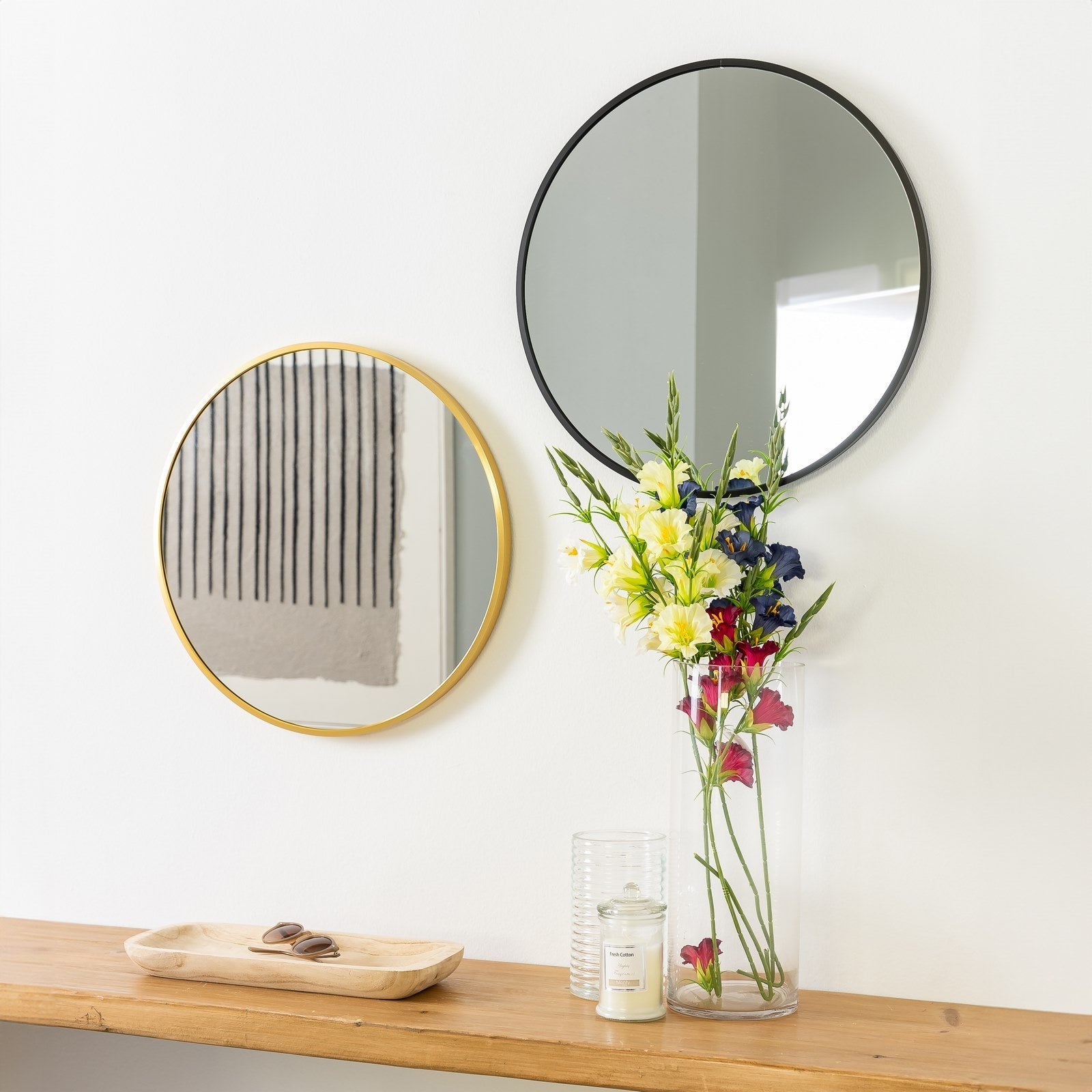 Espejo de pared redondo dorado de 50 cm