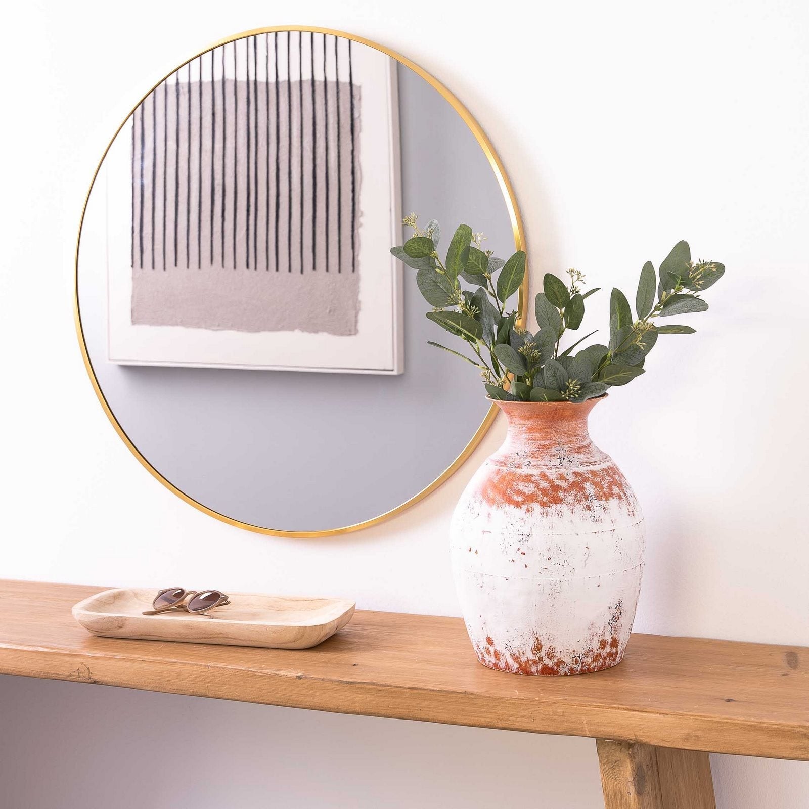 Espejo de pared redondo dorado de 80 cm