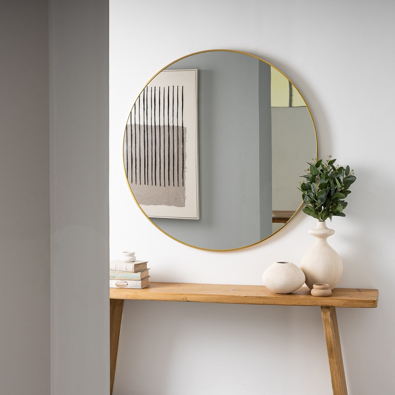 Espejo de pared redondo dorado de 120 cm