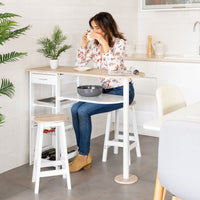 Set de mesa barra y 2 taburetes de bar blanco y natural