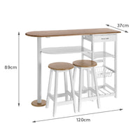 Set de mesa barra y 2 taburetes de bar blanco y natural