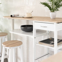 Set de mesa barra y 2 taburetes de bar blanco y natural