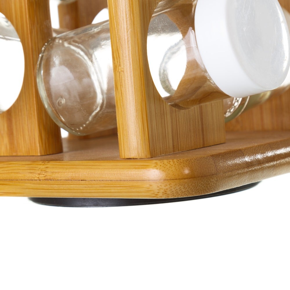 Especiero de Bambú Marrón y Blanco con 12 Botes 15x15x23 cm