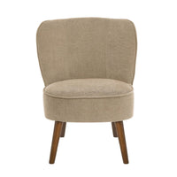 Butaca tapizada de chenilla beige y madera de pino