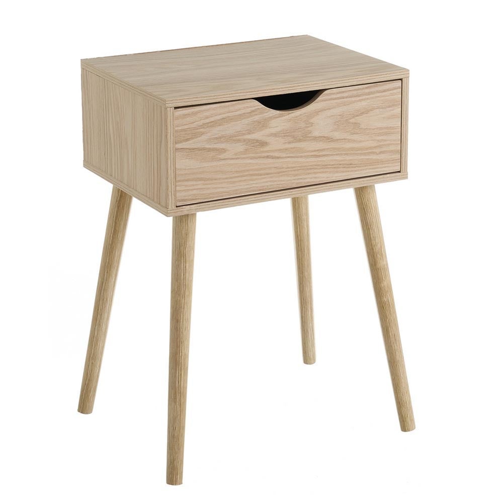 Mesita de noche de 1 cajón beige de madera MDF de 40x30x57 cm