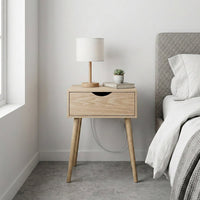 Mesita de noche de 1 cajón beige de madera MDF de 40x30x57 cm
