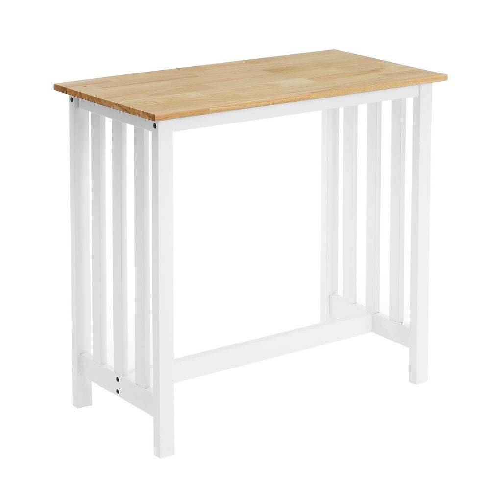 Set de mesa alta y 2 taburetes de madera blanco y natural