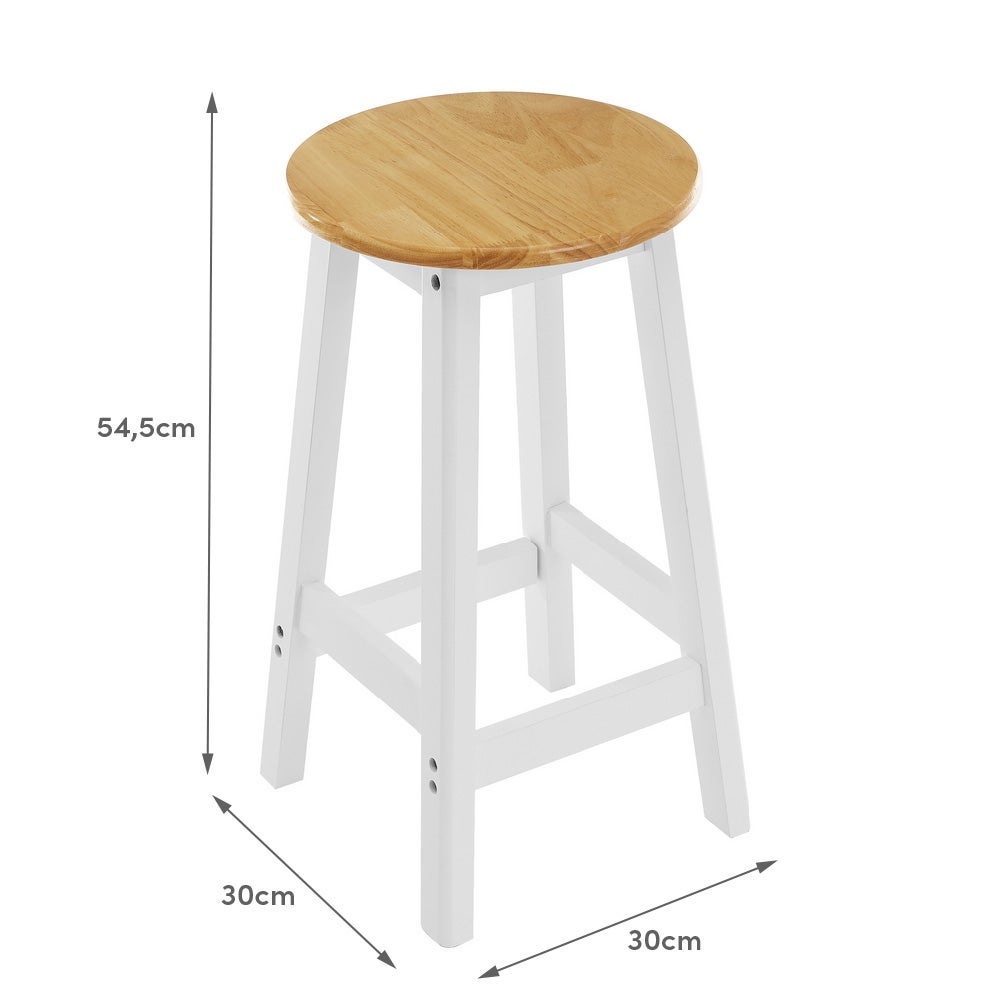 Set de mesa alta y 2 taburetes de madera blanco y natural