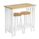 Set de mesa alta y 2 taburetes de madera blanco y natural