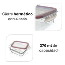 Recipiente hermético rectangular de vidrio borosilicato transparente de 370 ml