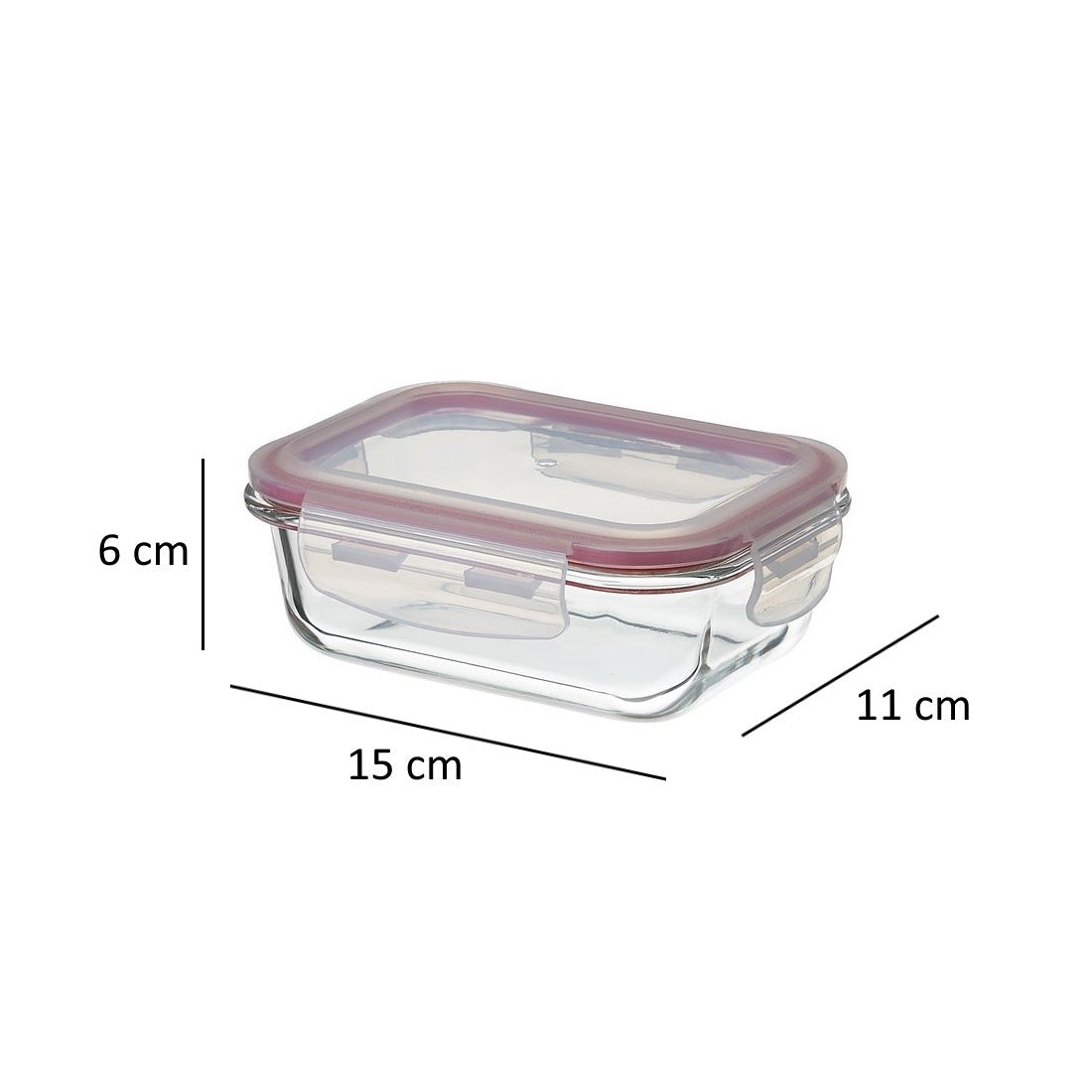 Recipiente hermético rectangular de vidrio borosilicato transparente de 370 ml