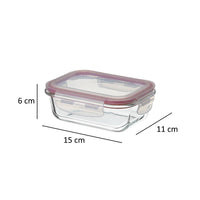 Recipiente hermético rectangular de vidrio borosilicato transparente de 370 ml