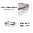 Recipiente hermético rectangular de vidrio borosilicato transparente de 1040 ml