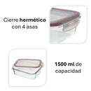Recipiente hermético rectangular de vidrio borosilicato transparente de 1500 ml