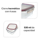 Recipiente hermético cuadrado de vidrio borosilicato transparente de 530 ml
