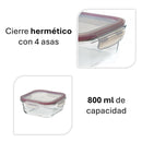 Recipiente hermético cuadrado de vidrio borosilicato transparente de 800 ml