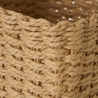 Set de 3 cestas redondas de papel trenzado beige