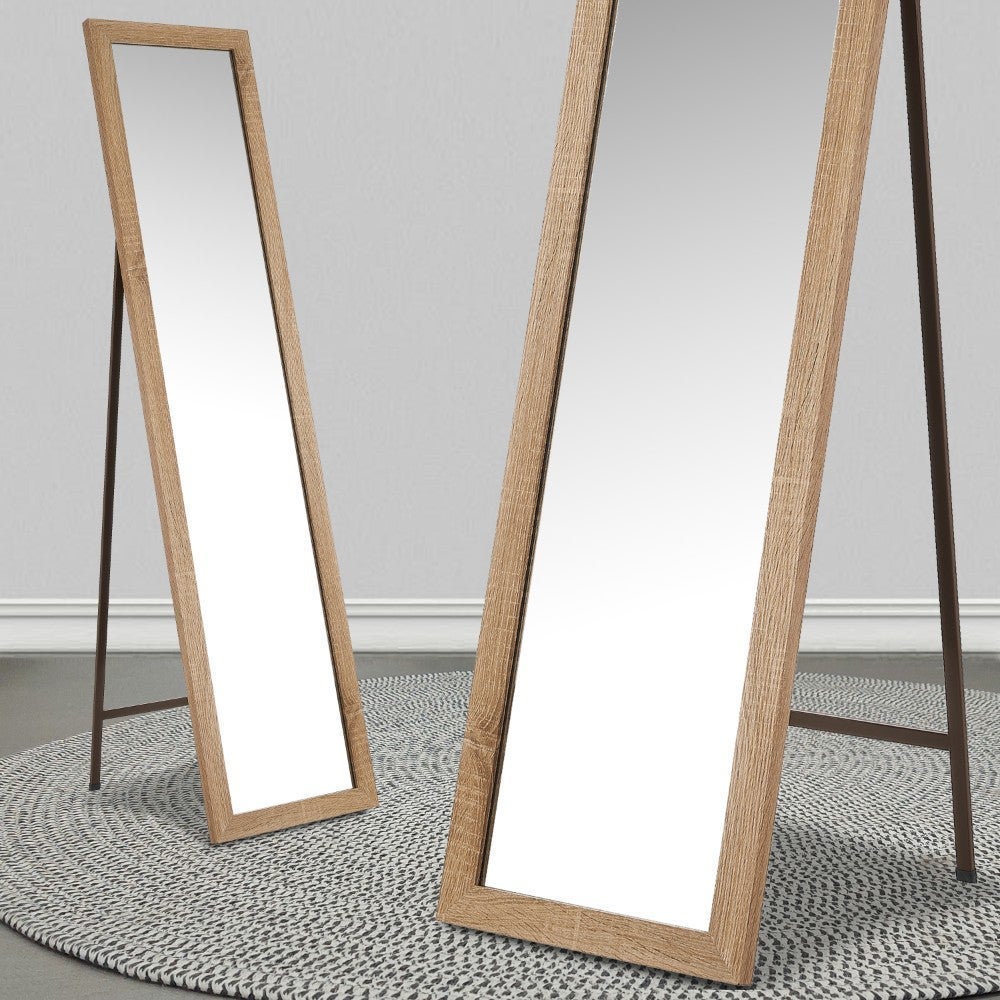 Espejo de pie natural de madera MDF de 37x157 cm