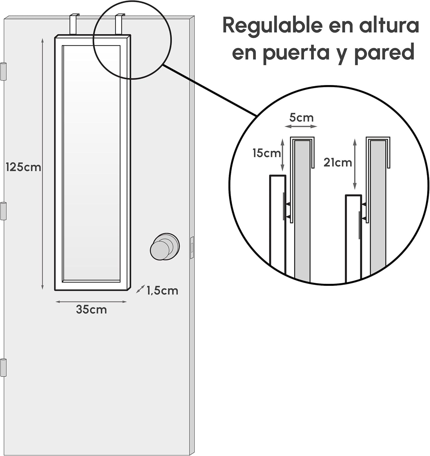 Espejo para puerta o pared de color madera natural de 35x125 cm